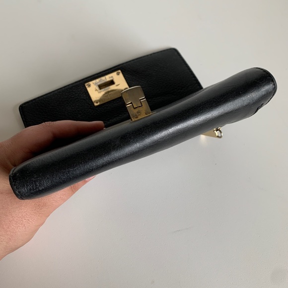 Michael Kors Collection Pebbled Leather Wallet Black Gold Hardware - Picture 10 of 12